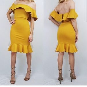 Confidence Boost Mustard Off-the-Shoulder Dress